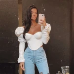 new arrival long puff sleeve women blouses shirts casual  corset crop top fall autumn clothing fashion 2020