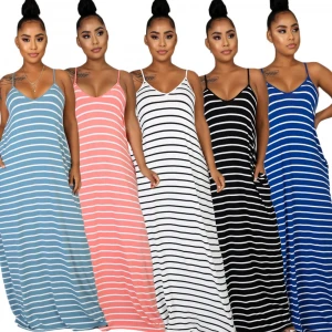 new arrivals 2020 women dresses summer clothing sleeveless stripe maxi t shirt dress