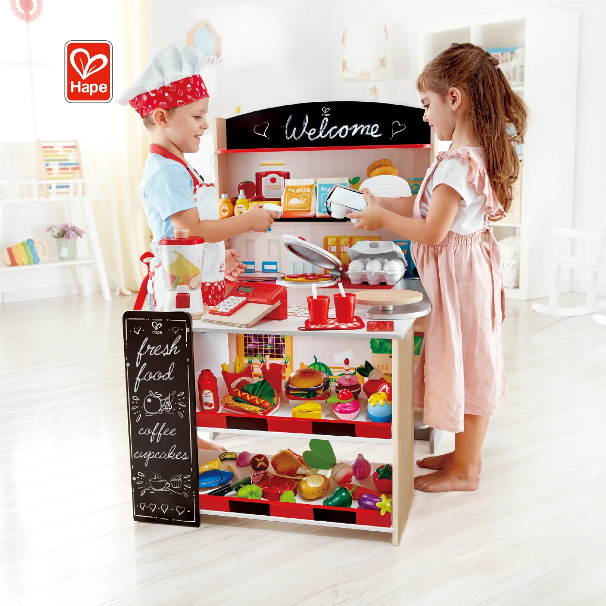 New Design Pretend Play Kids Kitchen Wooden Play Pop-Up Shop Set Children Count Education Toy
