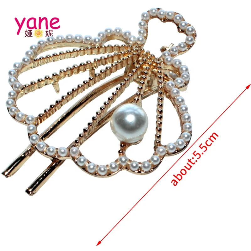 New fashion hollow pearl metal shell  hairpin lady hair clip side clip duck bill clip