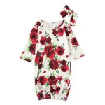 New Infant Baby Swaddle Baby Boys Girls Floral Sleeping Bag+Headband Newborn Baby Peony Cocoon Sleep Sack Two Piece Set