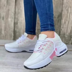 New large size casual sports shoes for women flying woven round head lace-up mesh ventilated daddy shoes