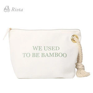 New Look Custom Cotton Bags Bamboo Fiber Cosmetic Bag Makeup Bag With Rope
