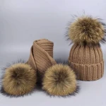 New woolen ball scarf two-piece set autumn and winter outdoor warm knit hat mother and child suit wool ball knitted hat