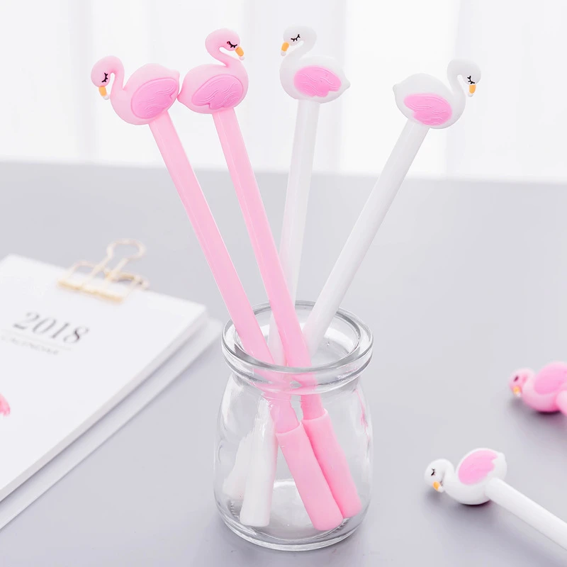 new Zealand kids kawaii school stationery pink Flamingo design black ink plastic ball pen office cute white gel pen