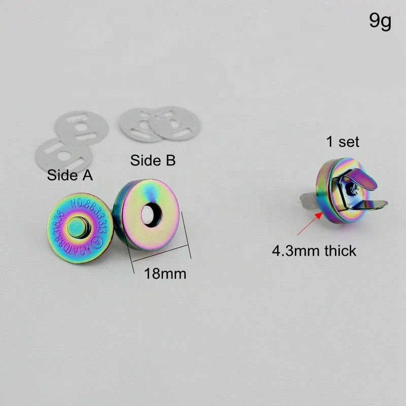 Nolvo World 18*4mm 3/4&quot; rainbow metal  magnetic snap fasteners clasps button for handbag bags parts accessories