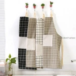 Nordic Style Apron Plaid Printing Brief Adult Apron with Big Pocket Kitchen Baking Cooking Accessories Bib Aprons