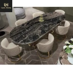 OEM Custom High Quality Elegant Modern Home Furniture Nubuck Fabric European Style Dining Table And Chairs Luxury