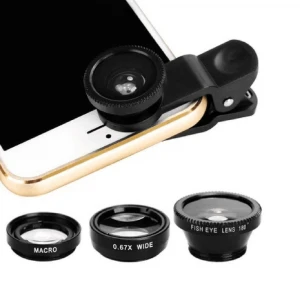 OEM Support 3-in-1 Wide Angle Macro Fisheye Lens Camera Kits Mobile Phone Fish Eye Lenses with Clip 0.67x for  All Cell Phones