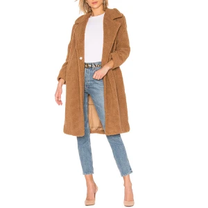 OEM Women Clothes Brown Fleece Single Button Faux Fur Long  Coats Winter Jackets
