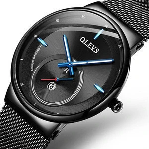 OLEVS 9908 new Watch Men Luxury Quartz Date Blue Dial Thin Top Brand Watches Sports Chronograph Mesh Belt Wrist Watch Man Clock