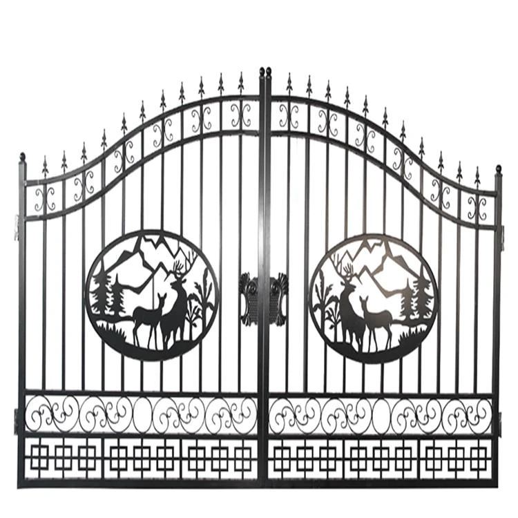 Outdoor Driveway Ornamental Wrought Iron Main Fence Gate Design