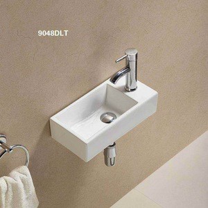 PATE Small Size Rectangular Ceramic Wall Hung Corner Wash Basin Price from Reliable Basin Sink