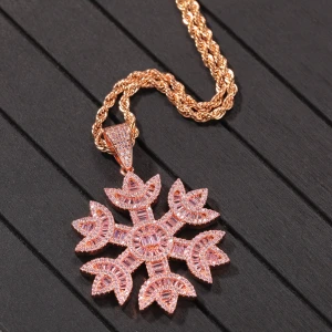 Pink color Fashion Girl Style Snowflake snow flake Dangle pendant Iced out Zircon charm Pendant Hip Hop Rock Cute style jewelry
