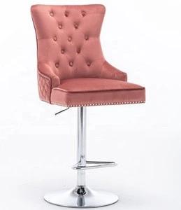 Pink velvet fabric tufted bar chair with lion knocker height adjustable
