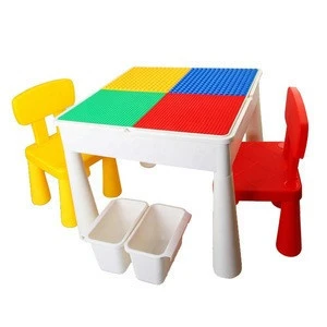 Plastic Multi-Functional Learning Assembled Kids Desk Children Building Blocks Table With Chair Storage Box Panel EVA Bath Mat