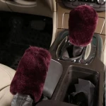 Plush Sheepskin Wool Fur Gear Shift Knob Cover and Handbrake Cover for Car Interior Accessories