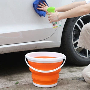 Portable folding bucket with lid Household silicone plastic bucket outdoor car wash fishing pen bucket L0385