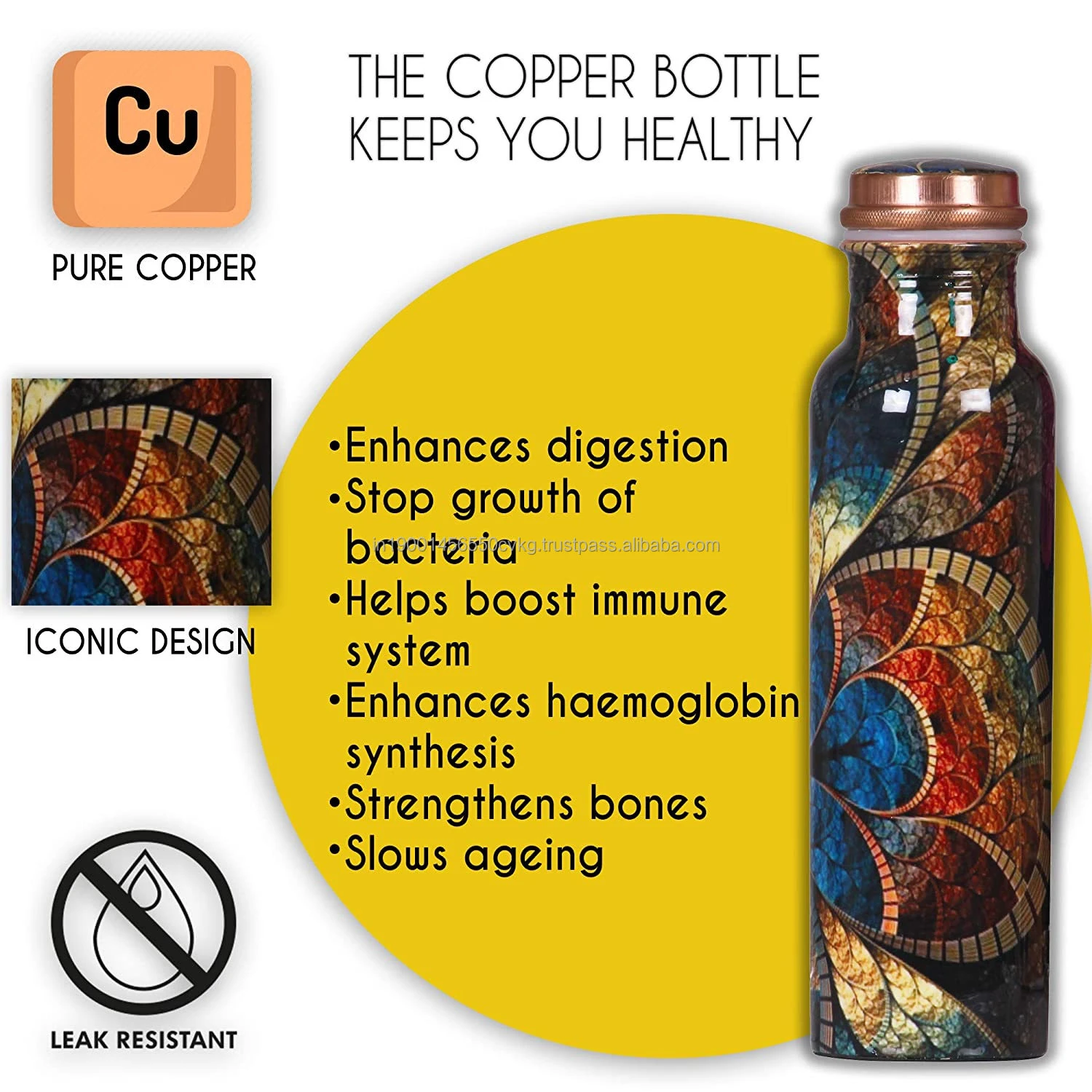 Premium Handmade Pure Copper Fairy Antique Classic Bottle: Jointless, Leakproof with Ayurvedic Health Benefits, 900ml