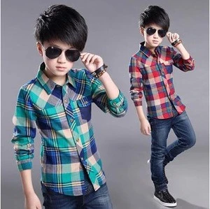 Promotion cotton long sleeve checked flannel child clothes plaid new model shirts boys