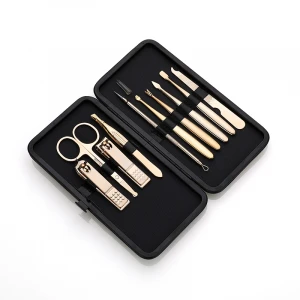 PU case Portable Manicure Pedicure Set Stainless Steel Nail Care Tool Set Nail Clipper Gold