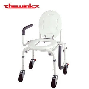 Push Button Drop Raised Arm Toilet Chair With Swivel Wheels