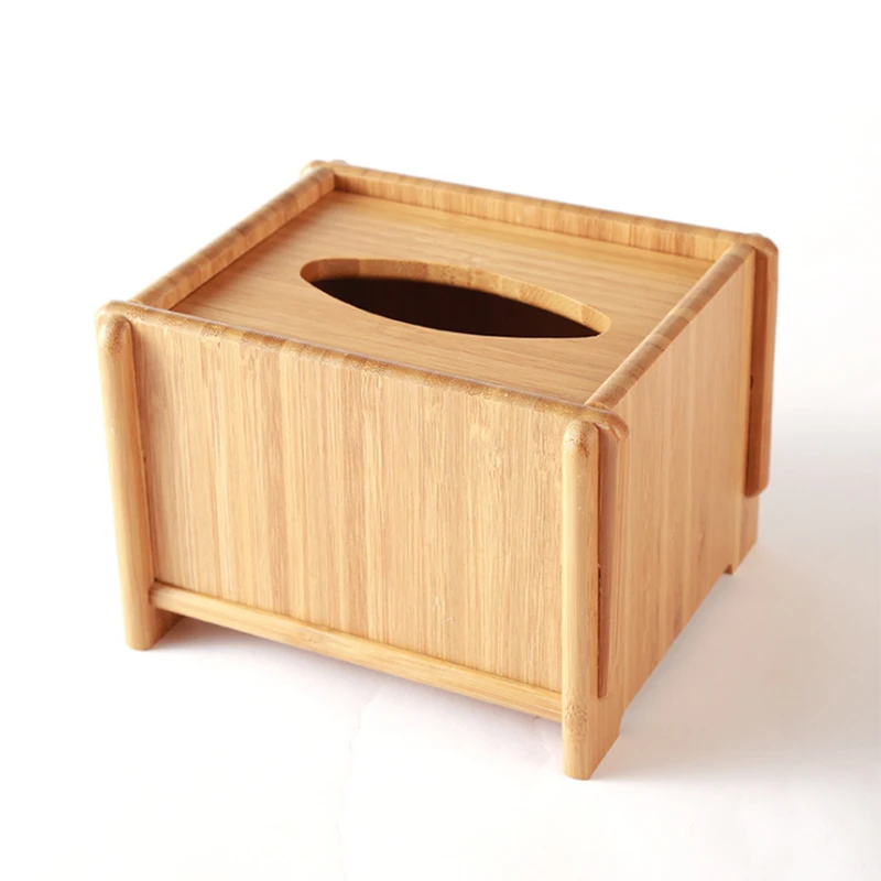 Rectangular custom bamboo wooden facial tissue box with cover