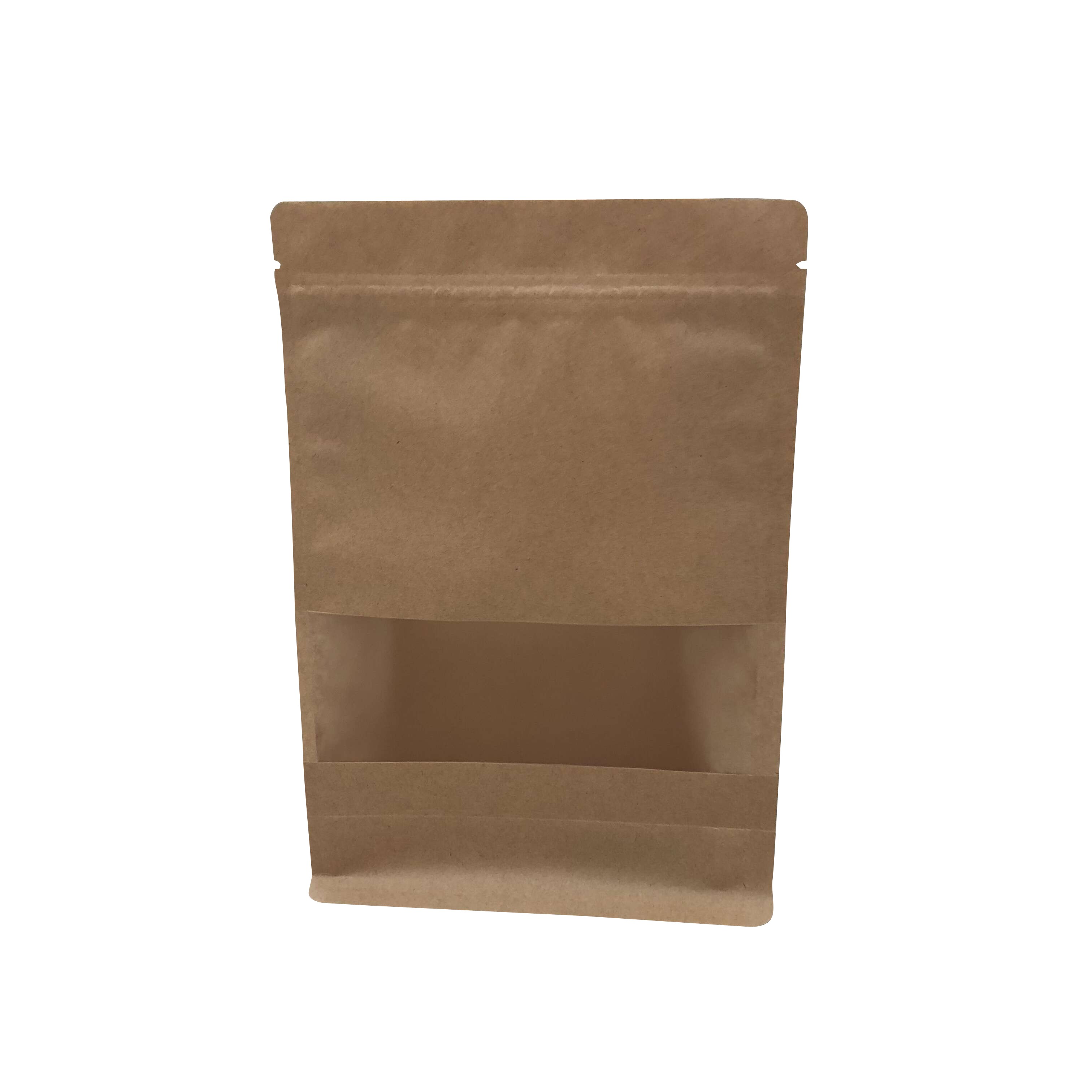 Recyclable flat bottom kraft paper bag, zipper paper bag, food packaging pouch with window, Ready to ship doy pack 1Pack=100 pieces