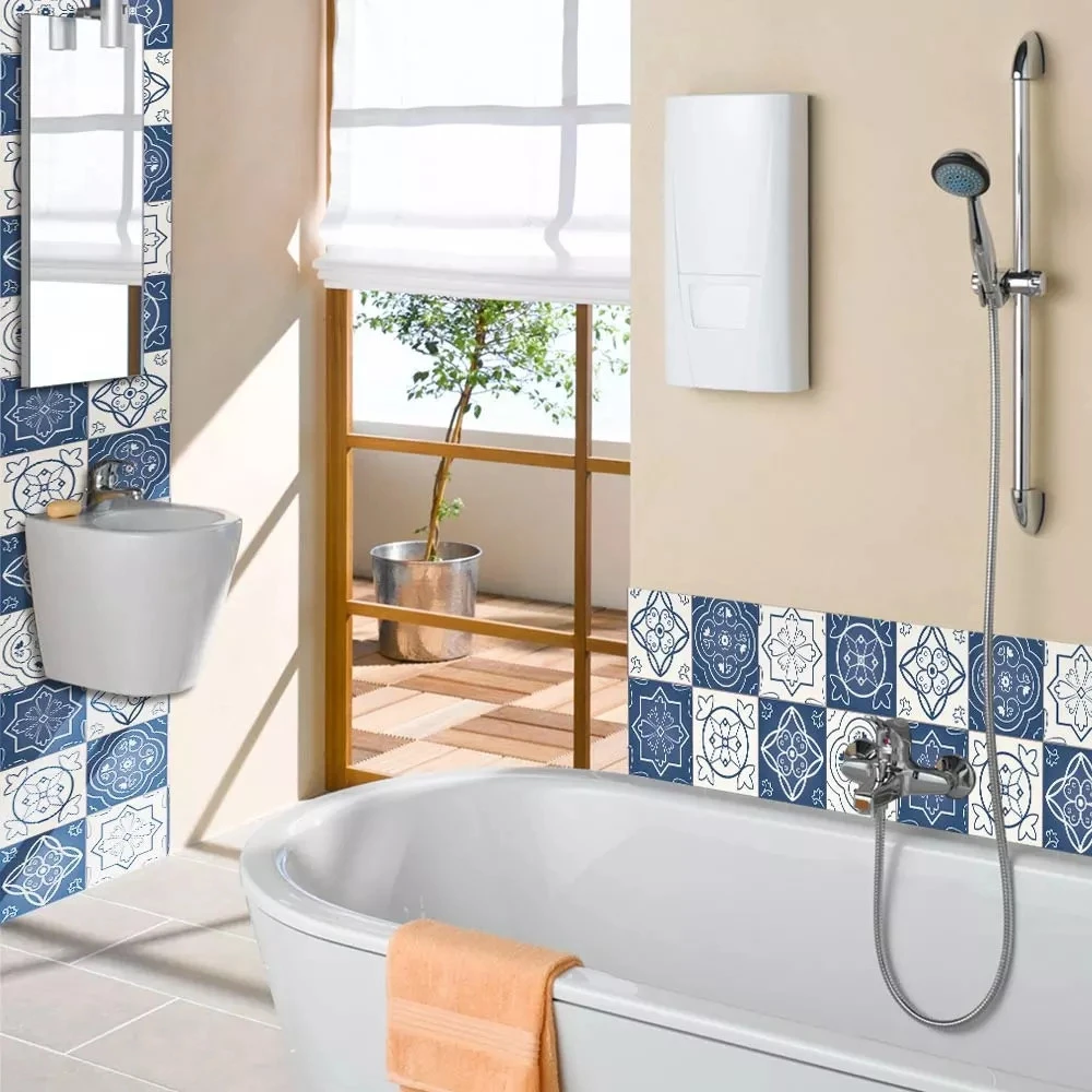 Retro Pattern Wall Floor Tiles Stickers PVC Bathroom Kitchen Waterproof Wall Stickers Home Decor TV Sofa Wall Art PVC Decals