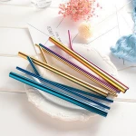 Reusable Drinking Straw Stainless Steel Eco-Friendly Straight/ Bend Metal Straw with Cleaner Brush Bar Accessories
