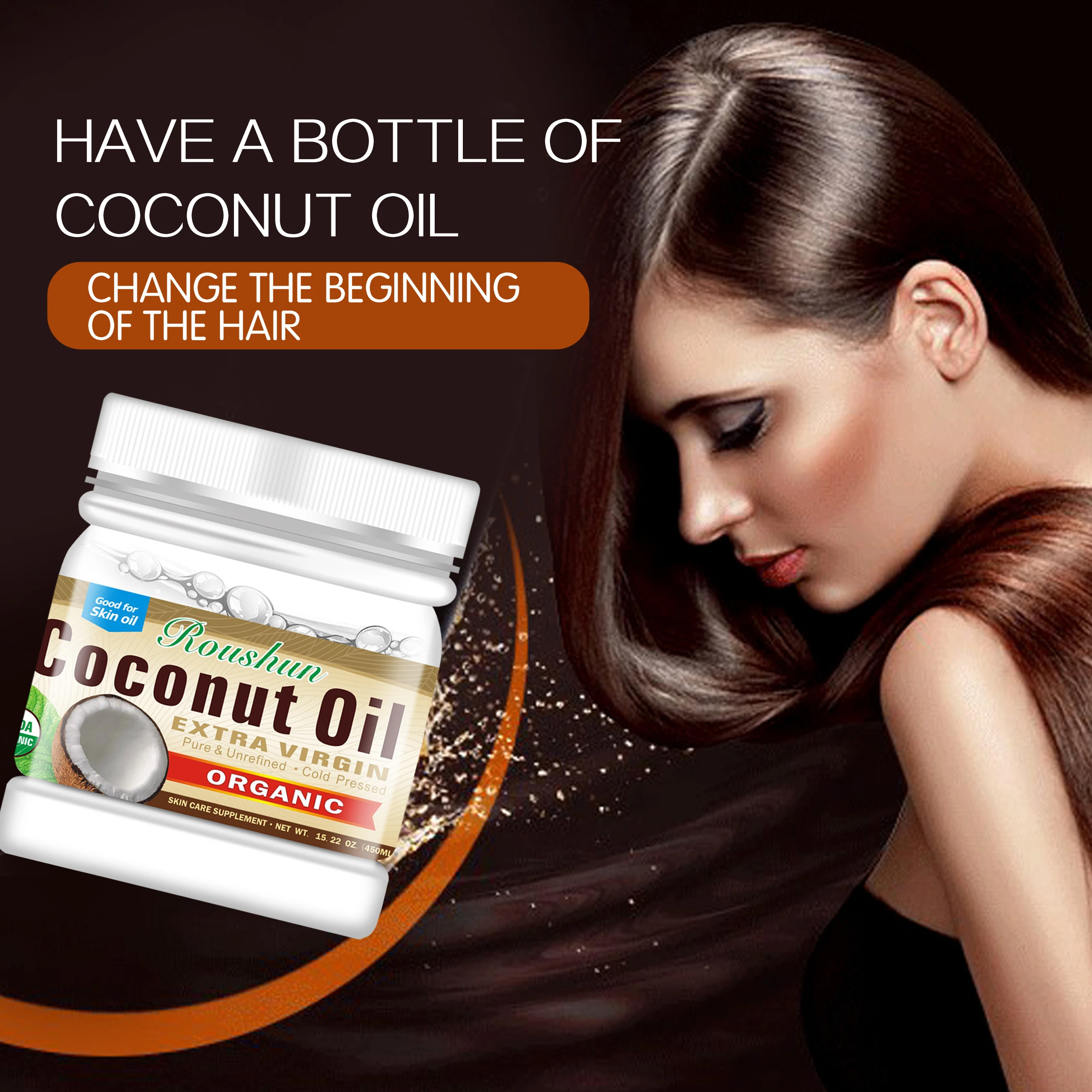 Roushun Coconut Hair Oil Body Oil Extra Virgin Organic Use for Hair and Skin oil