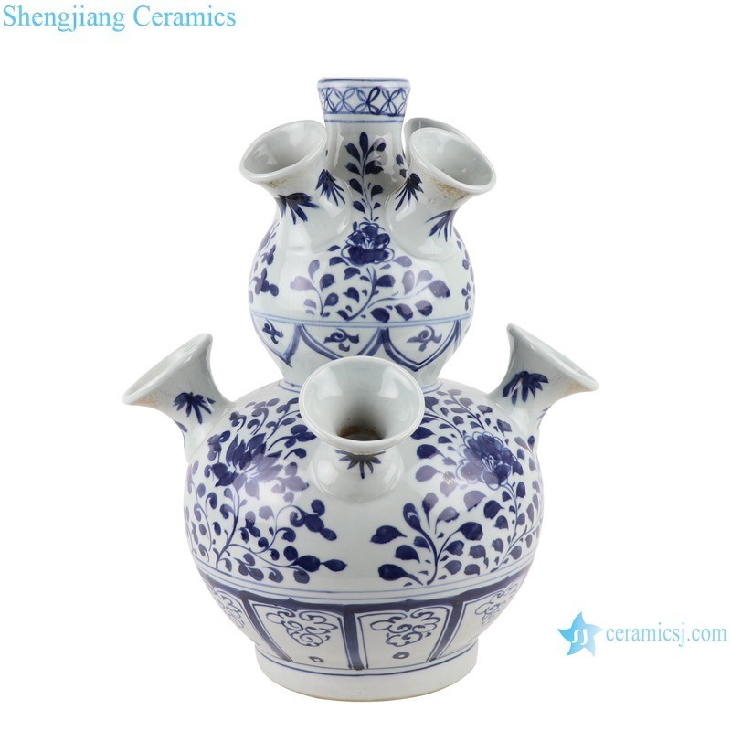 Rzkr14 Chinese Blue and White Ceramic Tulip Gourd Shape Vase