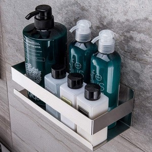 Self Adhesive Bathroom Shower Shelf Organizer Storage Rack Matte Black Stainless Steel For Hotel Bathroom