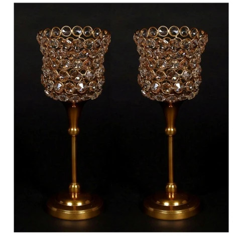 Set Of 3 New Crystal Beaded Design Customized Home Decorative Candle Holder Wedding Candle Holder Design Metal Modern