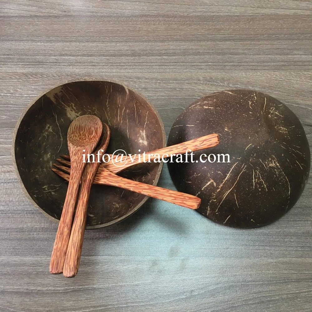 SET of Natural Coconut Shell Bowl Salad Bowl Coconut Bowl, Spoon and Fork