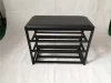 Simple Design Entryway 3-tier Shoes Organizer Leather Top Shoes Rack Bench With Storage Shelf