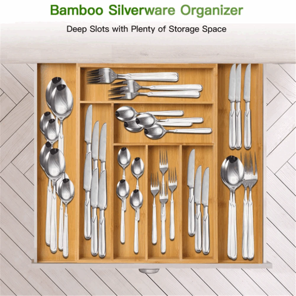 Simple yet chic bamboo expandable drawer organizer utensils holder drawer dividers hot selling wood tray divider