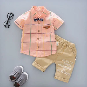 soft hot sale summer children&#039;s wear pattern short T-shirt +pants baby boy suit two pieces children clothing baby clothes set