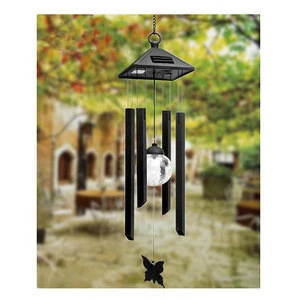 solar panel system home decorative musical instruments rainbow color LED lighting  full metal wind chimes