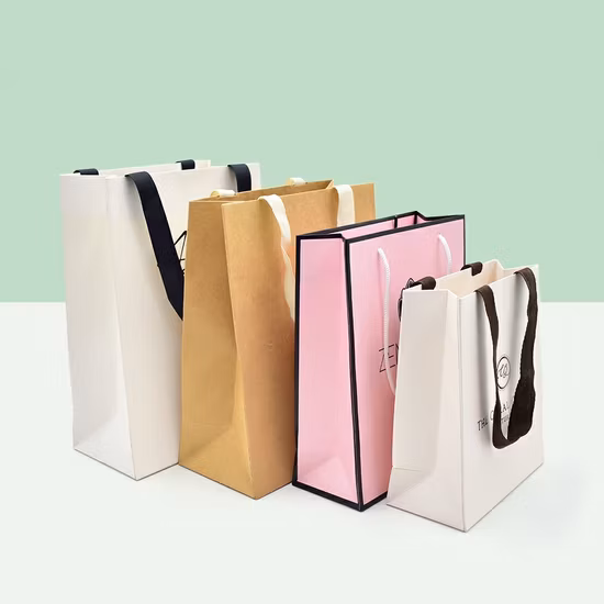 Custom Logo Window Transparent Tote Bag Wedding Companion Gift Paper Bag Flower Shop Bouquet Packaging Gift Bag