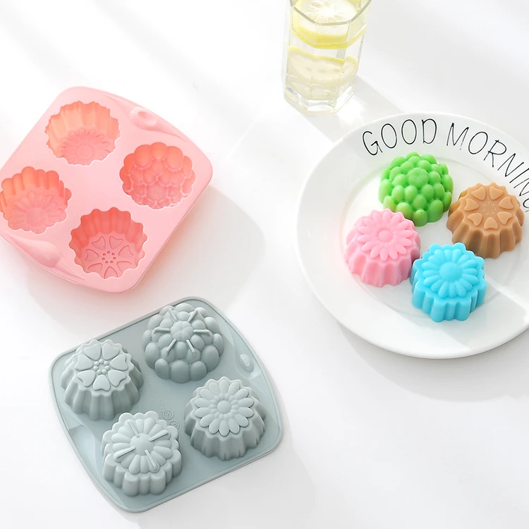 Spot 4 Flower Silicone Cake Mold Pudding Jelly Mold Handmade Soap Mold High temperature resistant and easy to demold
