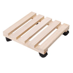 Square mobile wood flower stand tray pine rack with steering wheel garden supplies tools