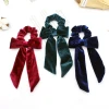 Stretch velvet fabric long ribbon women&#x27;s large intestine head rope bow hair band