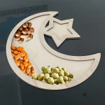 Support customization Ramadan Eid Mubarak Handicraft Pendant Southeast Asian style wooden crafts cartoon moon snack tray