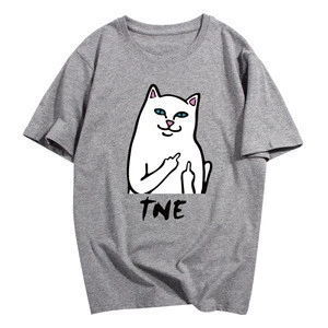 T-008 Wholesale cool design short sleeve printed cute cat plain women t shirt