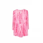 Tie dye silk  print Long Trumpet sleeve V-neck Women jumpsuit Casual Dresses