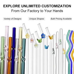 Top Seller Straws Custom Shape Glass Straw Colored Classic Bar Accessories Borosilicate Glass Straw  Set