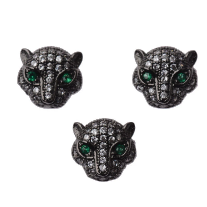 Trendy gold plated micro pave crystal leopard head metal silver design fashion accessories bead spacers jewelry findings