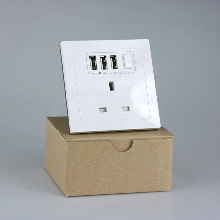 UK electric  Wall switch Socket With 3 Usb Charger 2.1a For Smartphone
