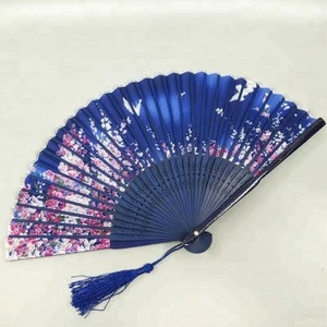Vintage Chinese Spun Silk Flower Printing Hand Held Fan Folding Hollow Carved Hand Fan Event &amp; Party Supplies Home Decor